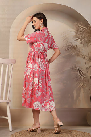 Pink Floral Zipless Maternity Feeding Dress