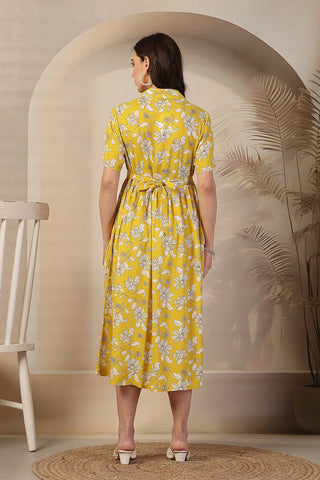 Yellow Floral Zipless Maternity Feeding Dress