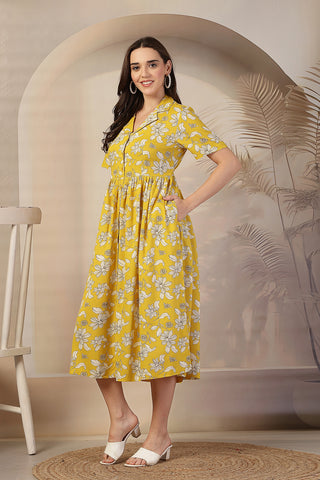 Yellow Floral Zipless Maternity Feeding Dress