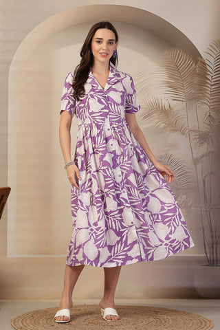 Lavender Bloom Print Zipless Maternity Feeding Dress