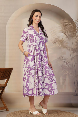 Lavender Bloom Print Zipless Maternity Feeding Dress