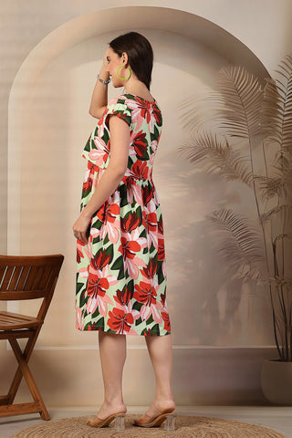 Floral Printed Zipless Maternity Feeding Dress