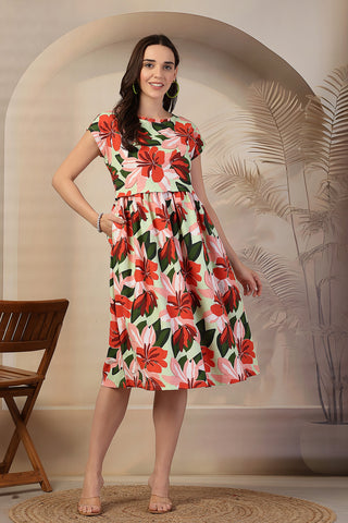 Floral Printed Zipless Maternity Feeding Dress