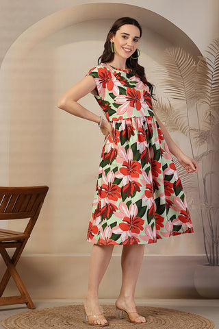 Floral Printed Zipless Maternity Feeding Dress