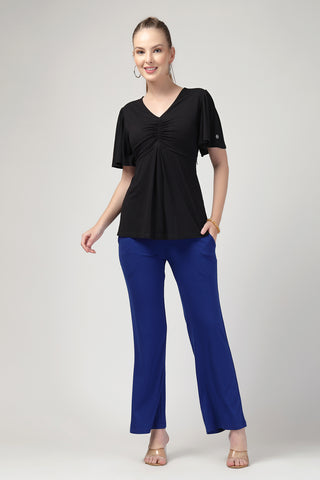Smooth back view of black Maternity Tops showing silhouette for comfort.
