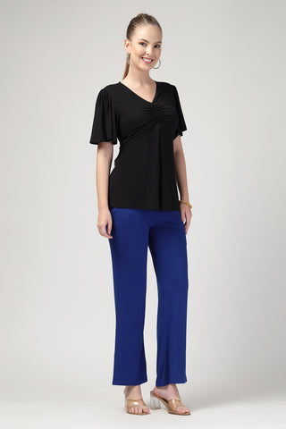 Side or angle view of Feeding top with in-built bra - Black showing the Maternity Tops silhouette and fit.