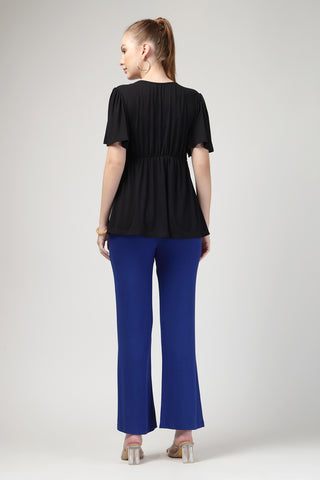 Close-up of black Maternity Tops showing Zip for easy nursing access.