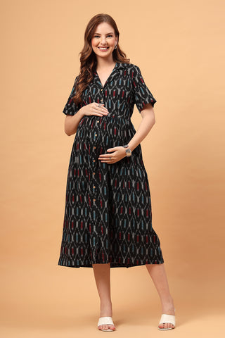 https://houseofzelena.com/collections/all/products/the-ira-edit-zipless-feeding-shirt-dress-charcoal-ikat-edition