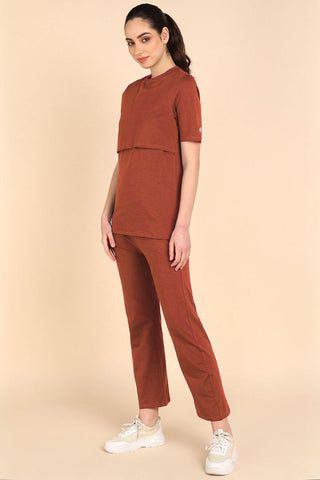 Rust Maternity Top; fit is suitable for wear during pregnancy and nursing.
