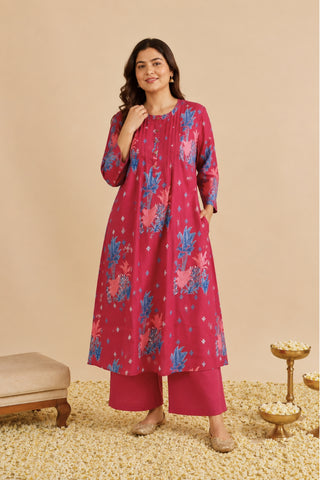Zipless Feeding Cotton Maternity Kurta-Pant Set - Maroon