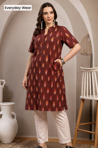Ikat Zipless Maternity Kurta - Maroon