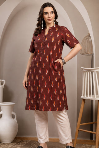 Ikat Zipless Maternity Kurta - Maroon