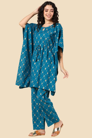 Aqua Blue Pregnancy Maternity Kaftan Set (Top & Bottom)