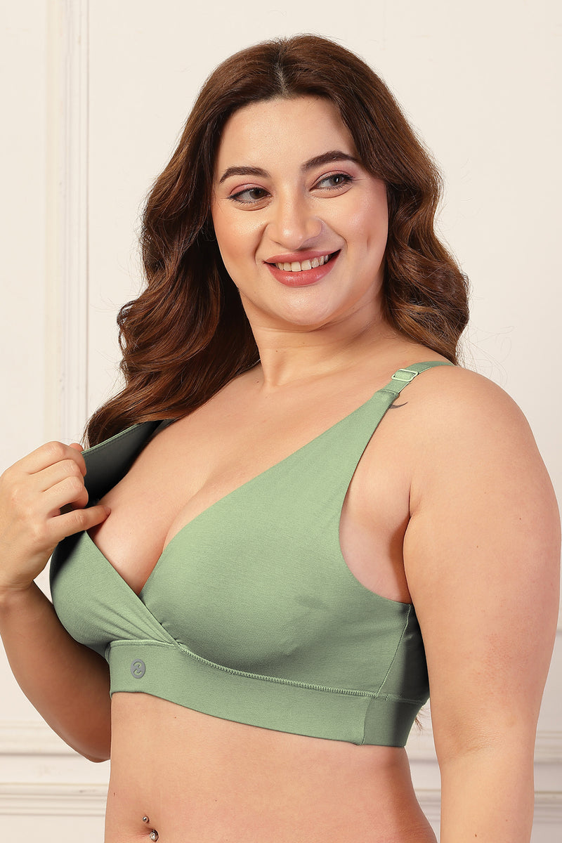 247 Extra Support Cotton Feeding Bra with Adjuster - Medium Green
