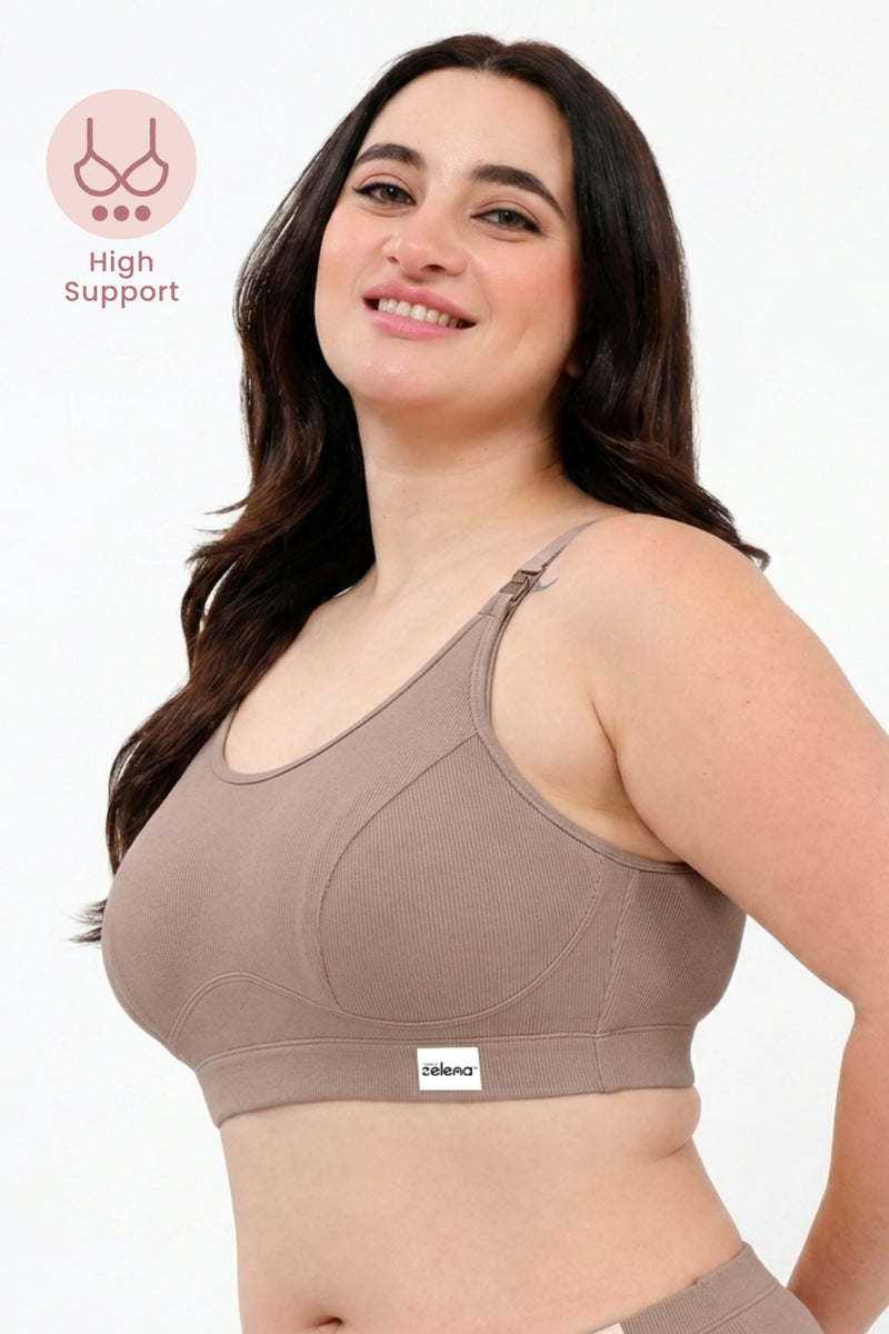 Riva Fine-Rib Cotton Feeding Bra - Dark Skin