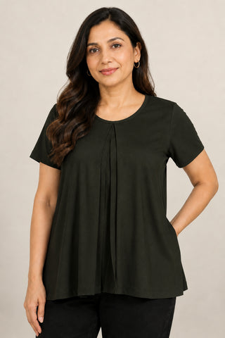 Olive Front & Back Pleated Zipless Nursing Top