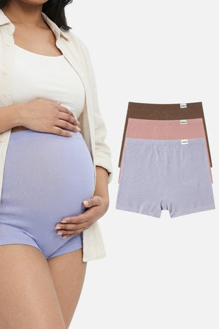 Pregnancy Panty – Over-the-Belly (Rib Textured) - (Pack Of 4) (Brown, Rose Gold & Mist)