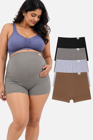 Pregnancy Panty – Over-the-Belly (Rib Textured) - (Pack Of 4) (Black, Light Grey, Honey & Mist)