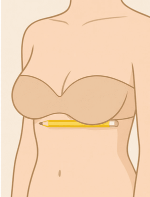 Place a pencil beneath one breast