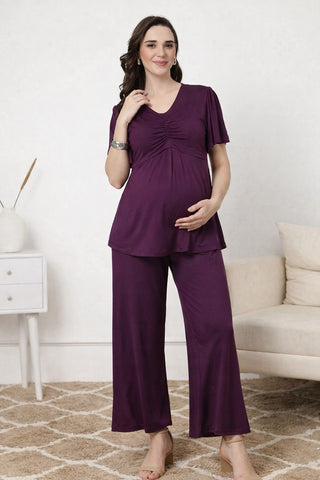 Plum Maternity Pajama & Feeding top with in-built bra Set