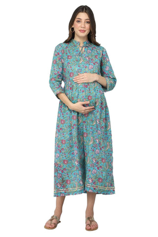 House of Zelena Blue & Pink Floral Print Maternity Dress - Trusted by Mothers for Quality