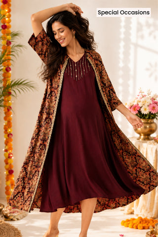 Laila – The Jewel-Tone Feeding Jacket Dress Set - Deep Royal Purple