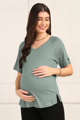 Sage Green Solid Nursing Top with Side Zip Access