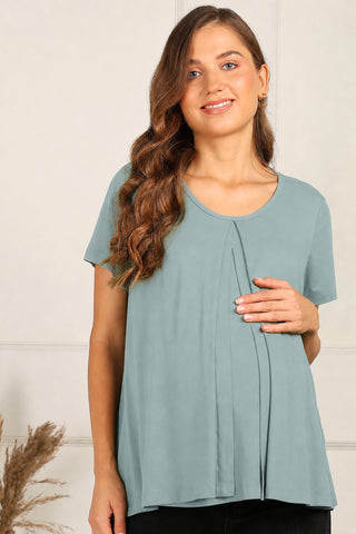 Sage Green Front & Back Pleated Zipless Nursing Top
