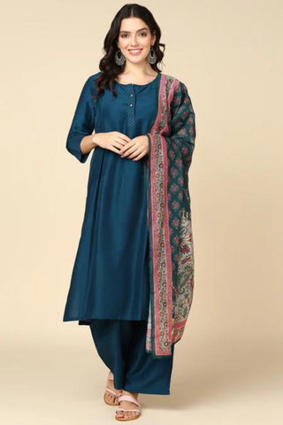 Peacock Blue Maternity Suit Set with Dupatta with Pocket