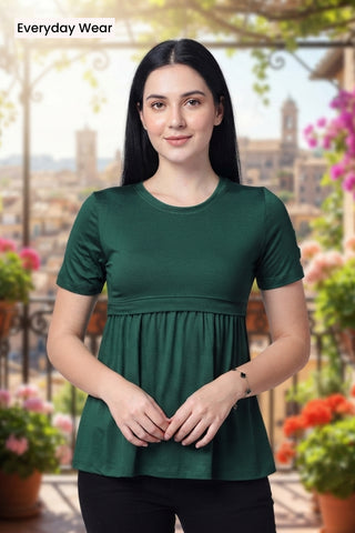 Deep Emerald Maternity Zipless Feeding Gathered Top