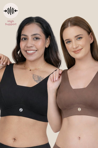 Fixed Padded Pack of 2 Modal Maternity Feeding Bra with Support - (Black, Coco)
