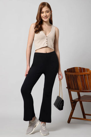 Black Ribbed Lounge Pants with 2 Pockets