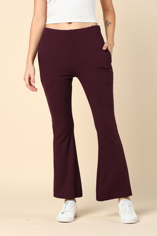 Wine Ribbed Lounge Pants with 2 Pockets