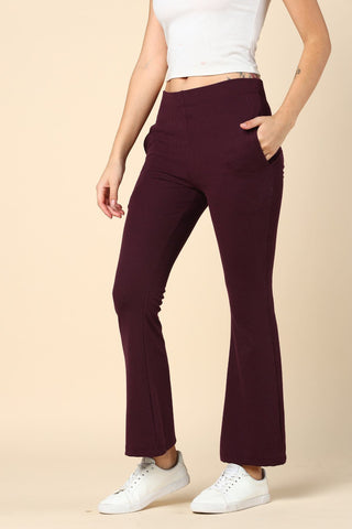 Wine Ribbed Lounge Pants with 2 Pockets