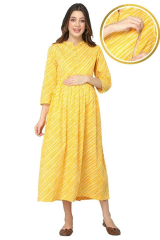 Yellow White Stripe Maternity Dress