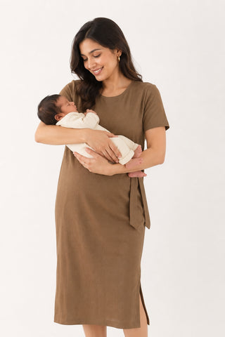 Signature Jacquard Rib Zipless Feeding Dress - Brown