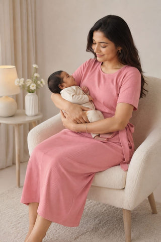 Signature Jacquard Rib Zipless Feeding Dress - Pink