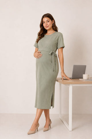 Signature Jacquard Rib Zipless Feeding Dress - Matcha