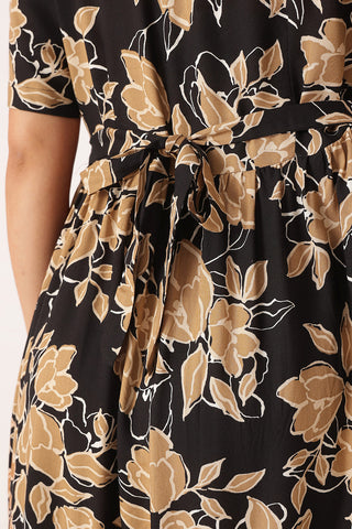 Floral Printed Zipless Feeding Dress - Black