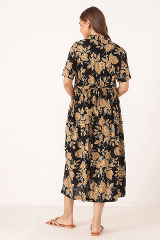 Floral Printed Zipless Feeding Dress - Black
