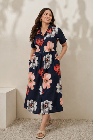 Floral Printed Blue Zipless Feeding Dress
