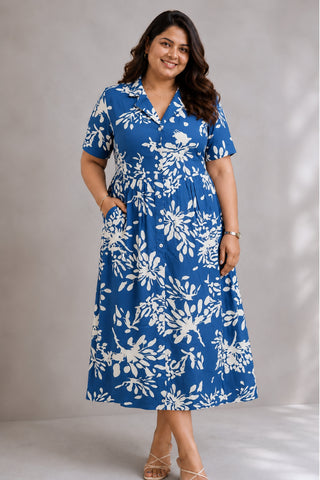 Floral Printed Zipless Feeding Dress - Blue