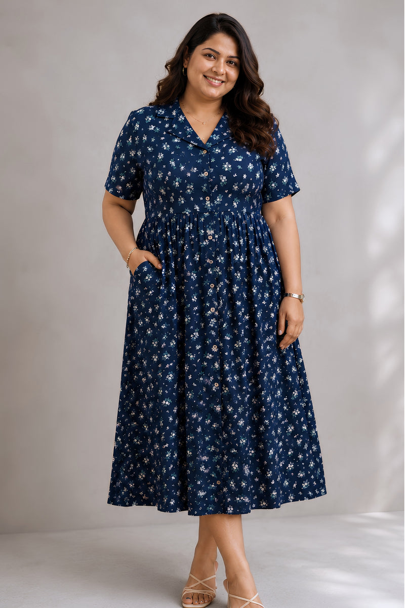 Floral Printed Zipless Feeding Dress - Dusty Blue