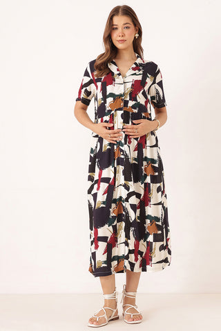 Floral Printed Zipless Feeding Dress - Multi