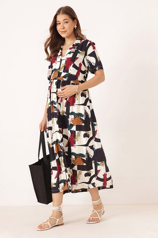Floral Printed Zipless Feeding Dress - Multi