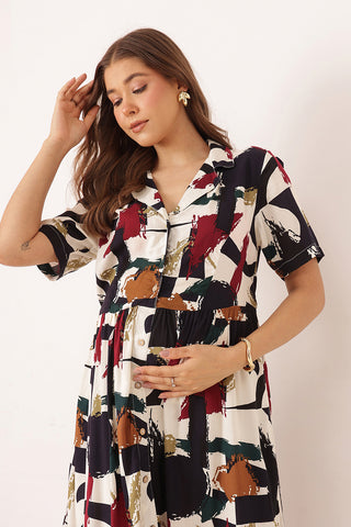 Floral Printed Zipless Feeding Dress - Multi