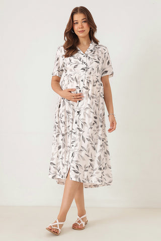 Floral Printed White Zipless Feeding Dress