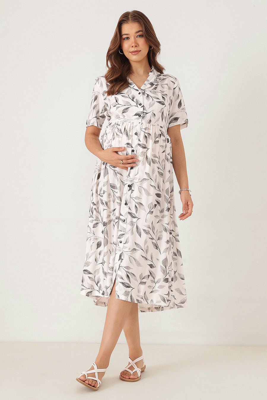 Floral Printed White Zipless Feeding Dress