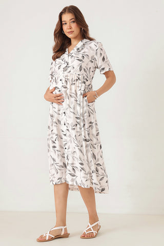 Floral Printed White Zipless Feeding Dress