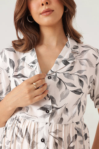 Floral Printed White Zipless Feeding Dress